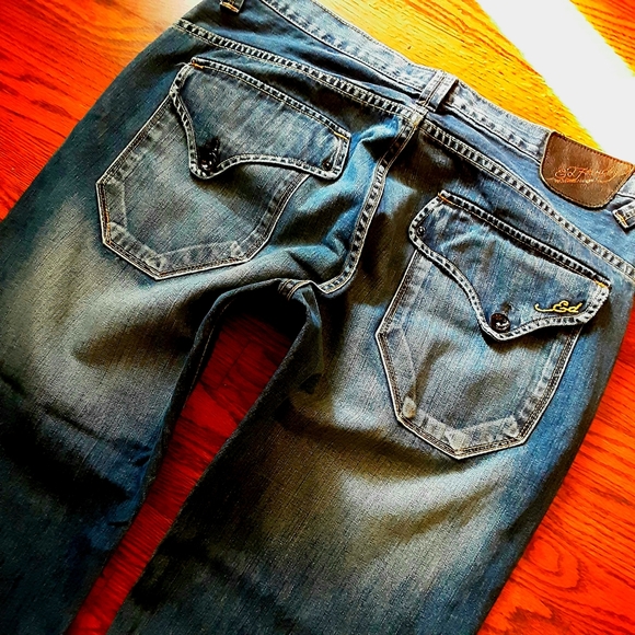 Ed Hardy Jeans Size 36 Distressed Boot Cut Flap - Picture 9 of 13